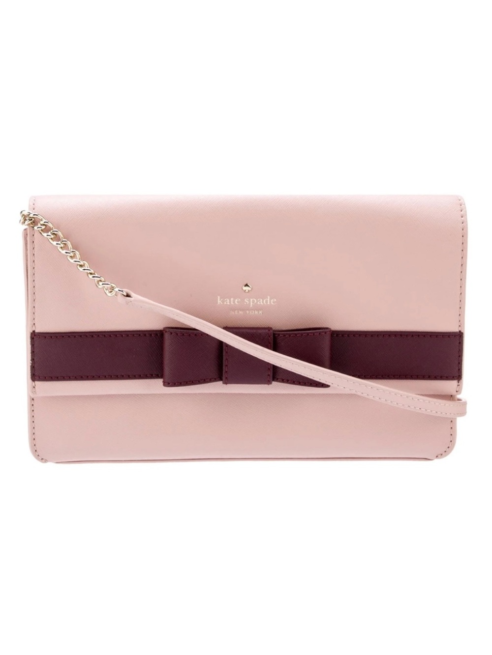 kate spade Pink Crossbody Wallet with Burgundy Bow Detail